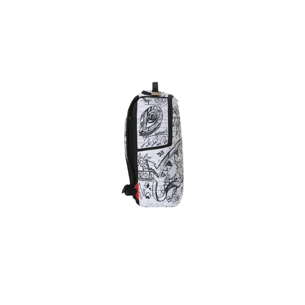 Sprayground Doodles Over Math Class Dismissed Shark Mouth Backpack White Black